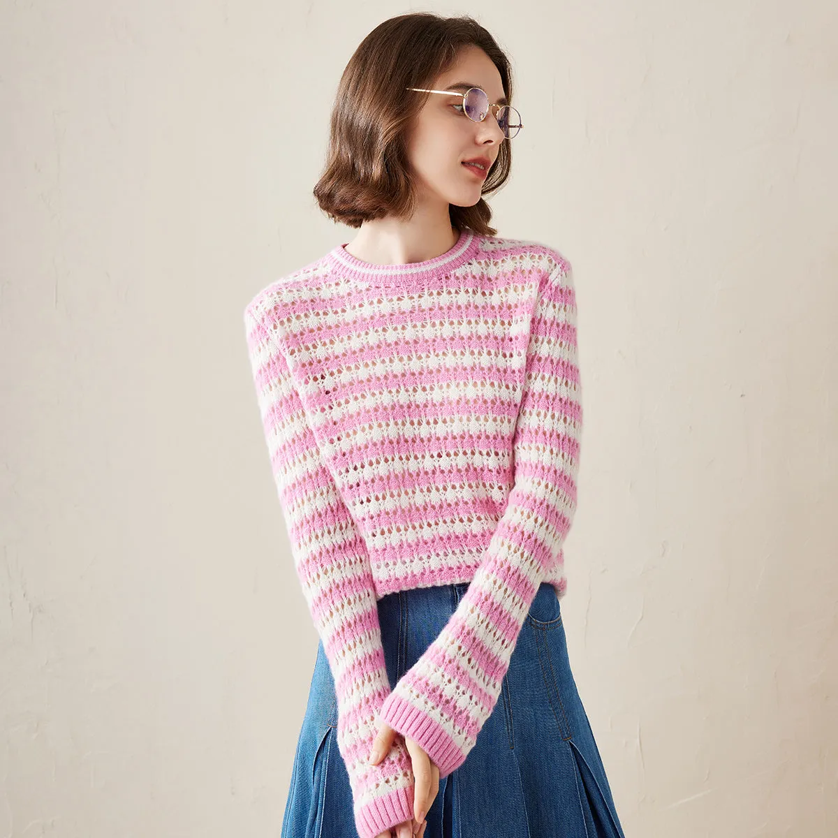 100% Cashmere Cozy Striped Knit Pullover Sweater sold by COMOBOCA product image thumbnail 3