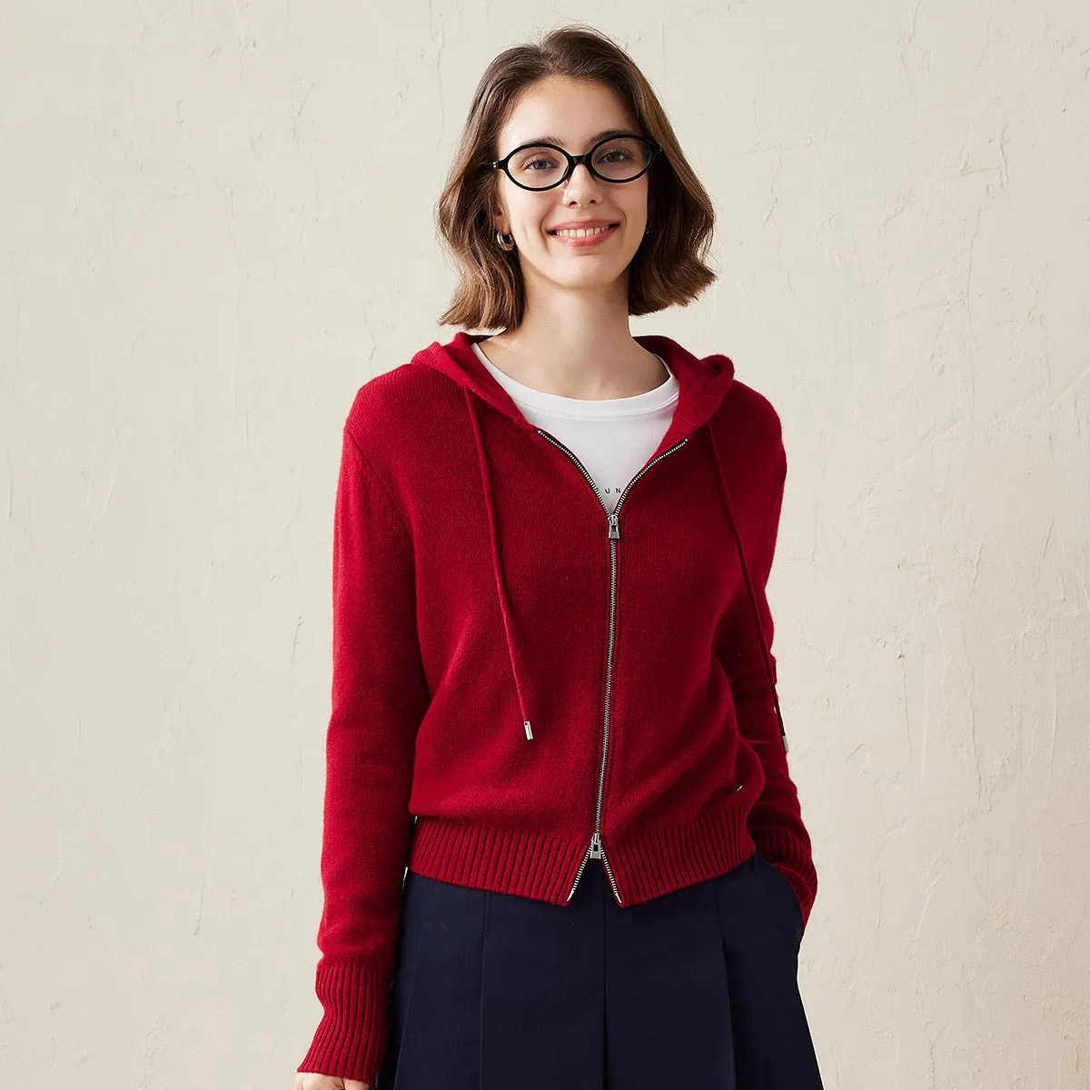 100% Cashmere Women's Knit Zip Cardigan Hoodie sold by COMOBOCA product image thumbnail 4