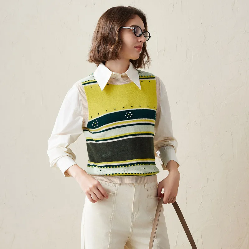 100% Cashmere Colorful Geometric Knit Vest sold by COMOBOCA