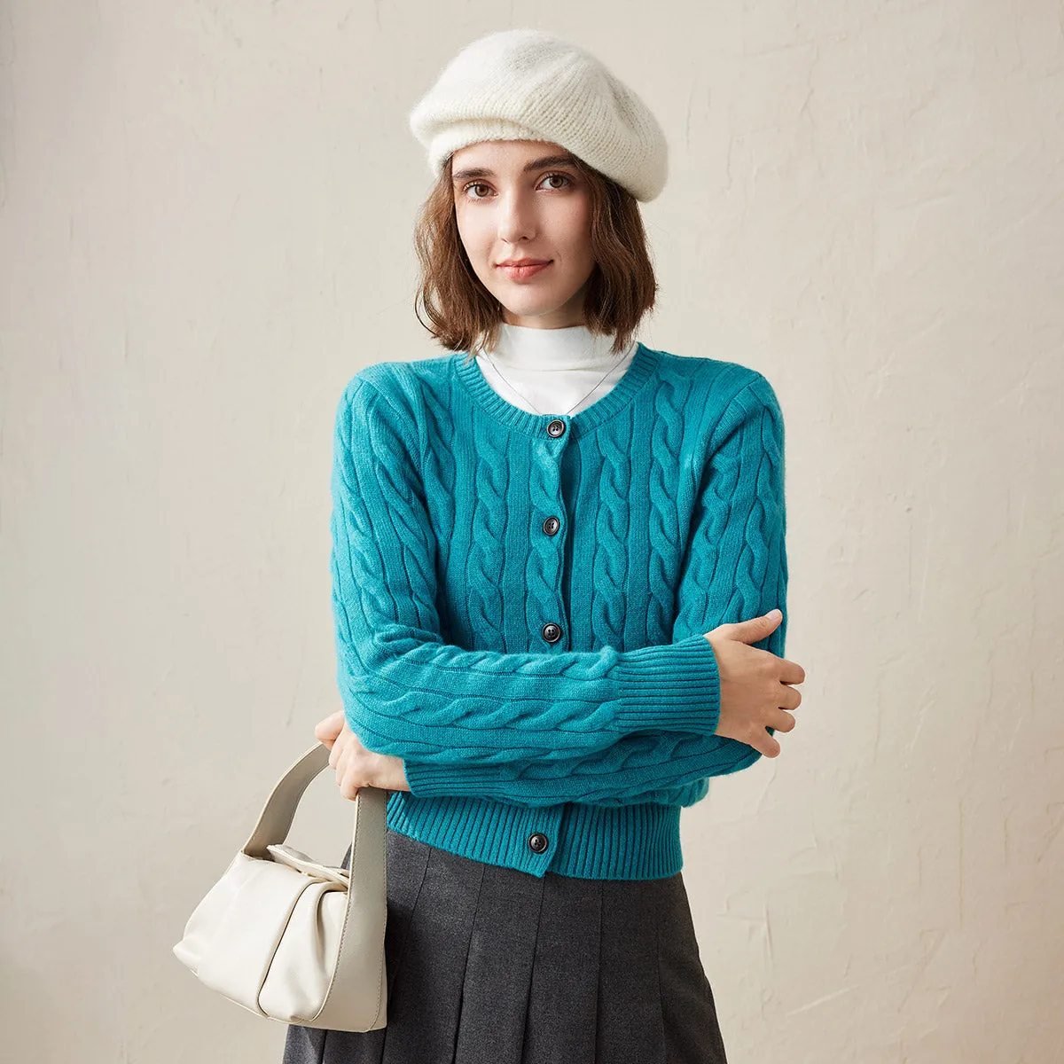 100% Cashmere Women's Cable Knit Button Cardigan sold by COMOBOCA