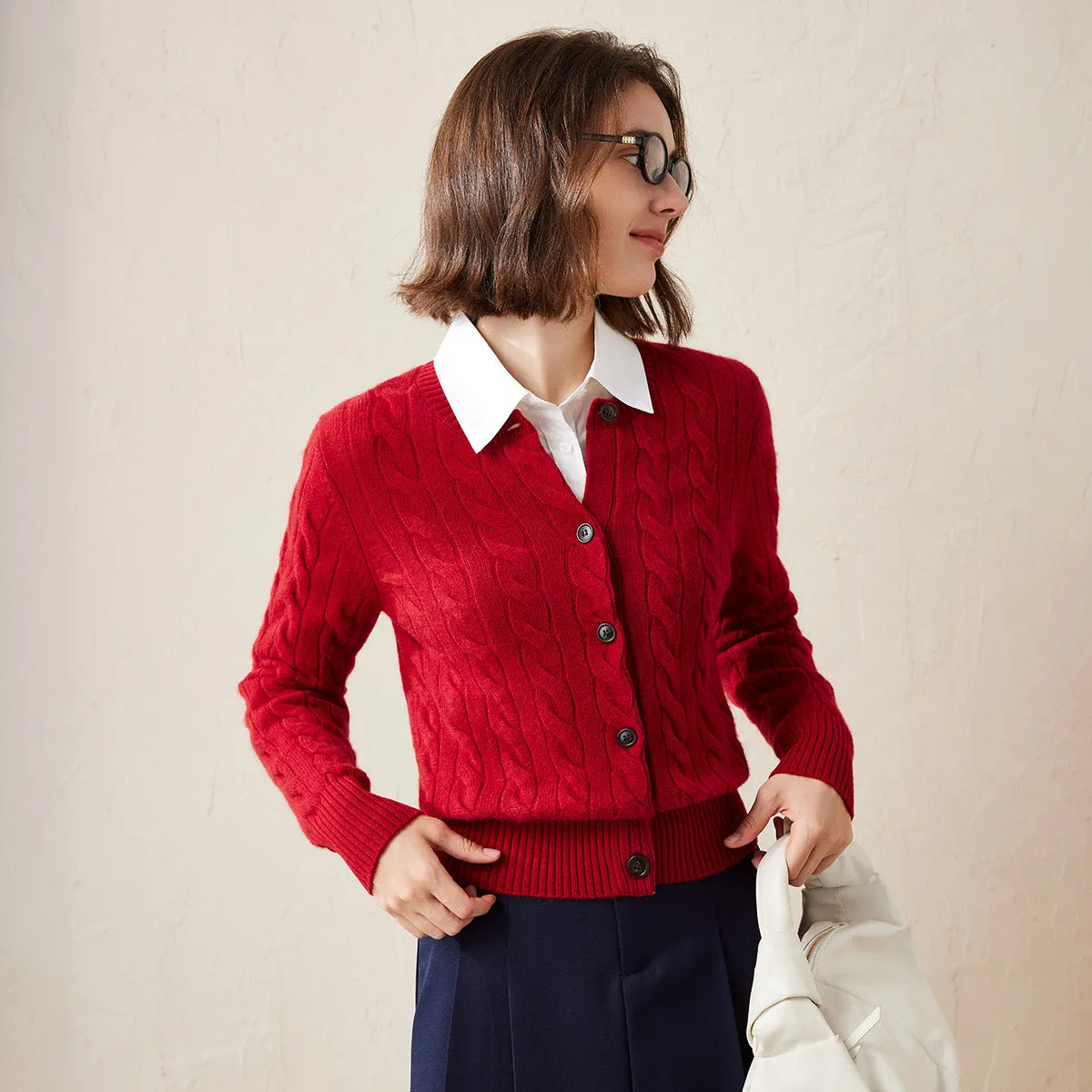 100% Cashmere Women's Cable Knit Button Cardigan sold by COMOBOCA product image thumbnail 5