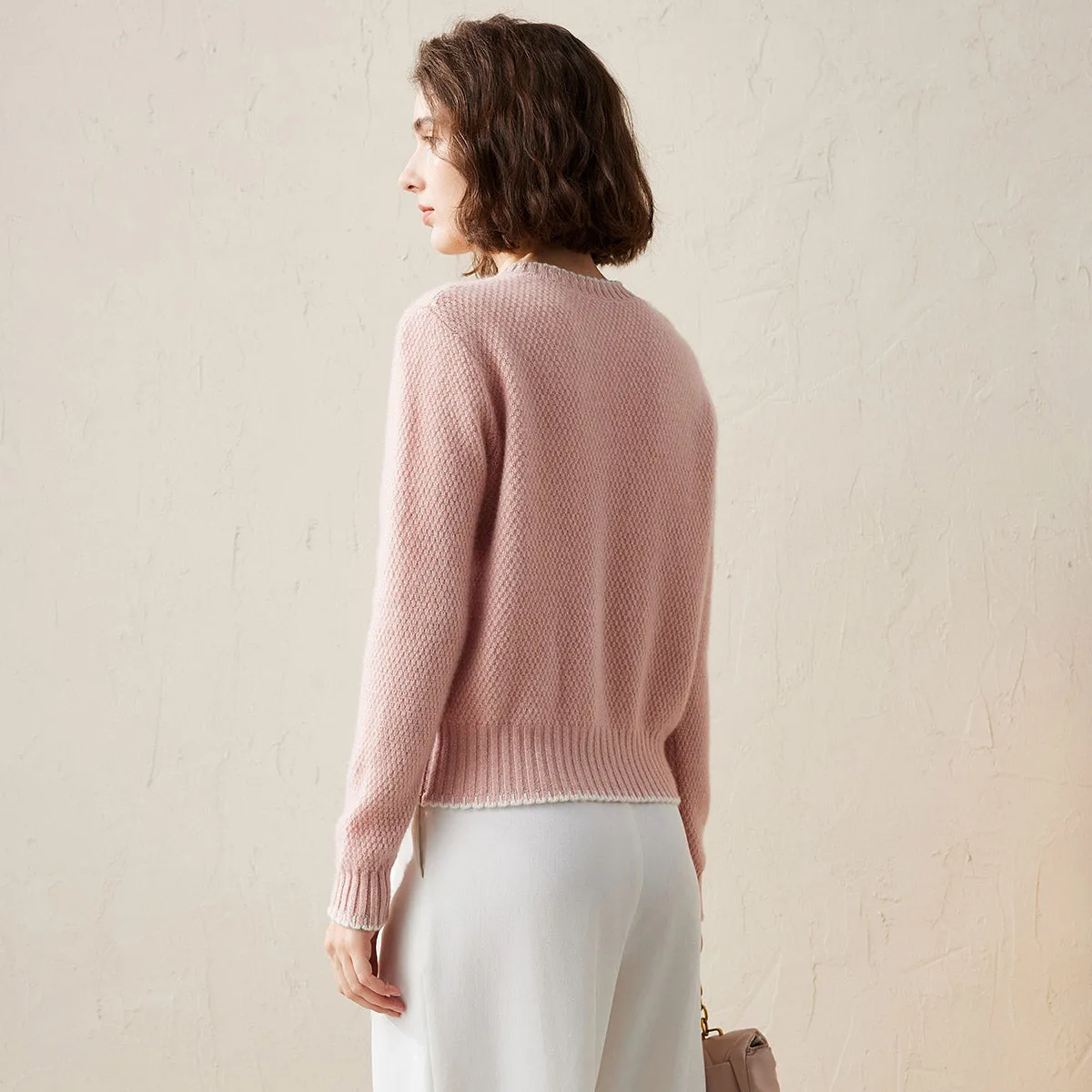 100% Cashmere Tweed-Inspired Cardigan with Pearl Flower Buttons sold by COMOBOCA product image thumbnail 5