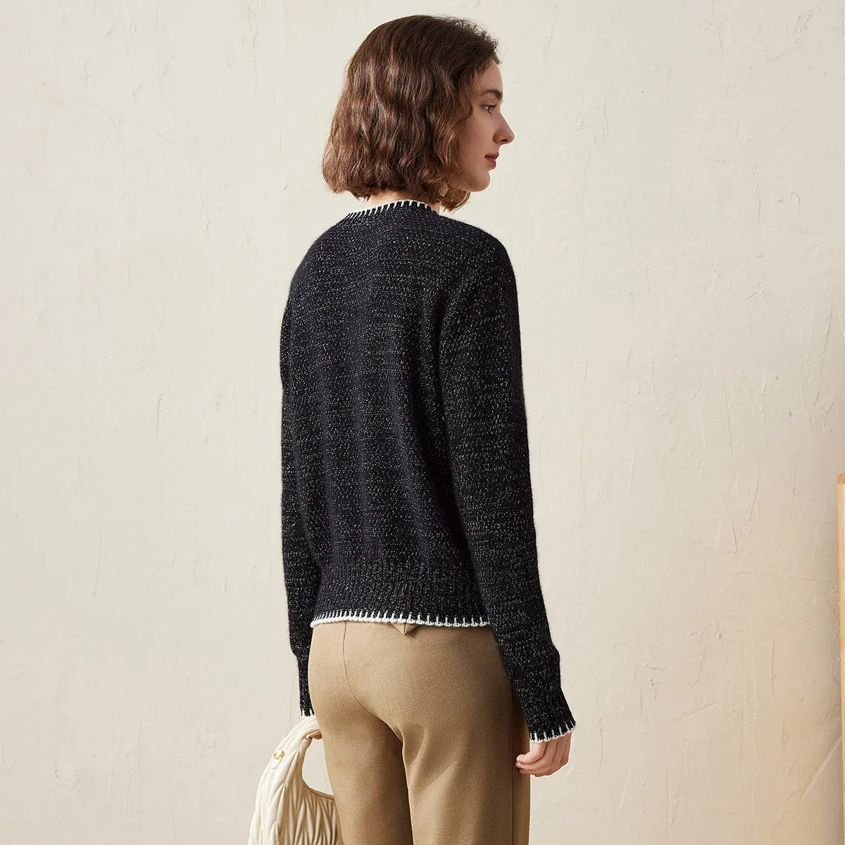 100% Cashmere Tweed-Inspired Cardigan with Pearl Flower Buttons sold by COMOBOCA product image thumbnail 2