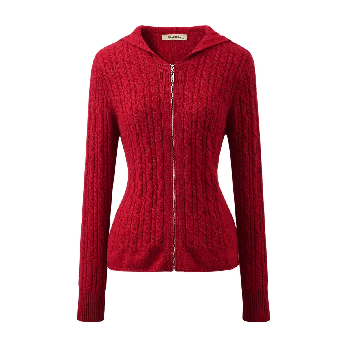 100% Cashmere Women's Cardigan Cable Knit Hoodie sold by COMOBOCA product image thumbnail 4