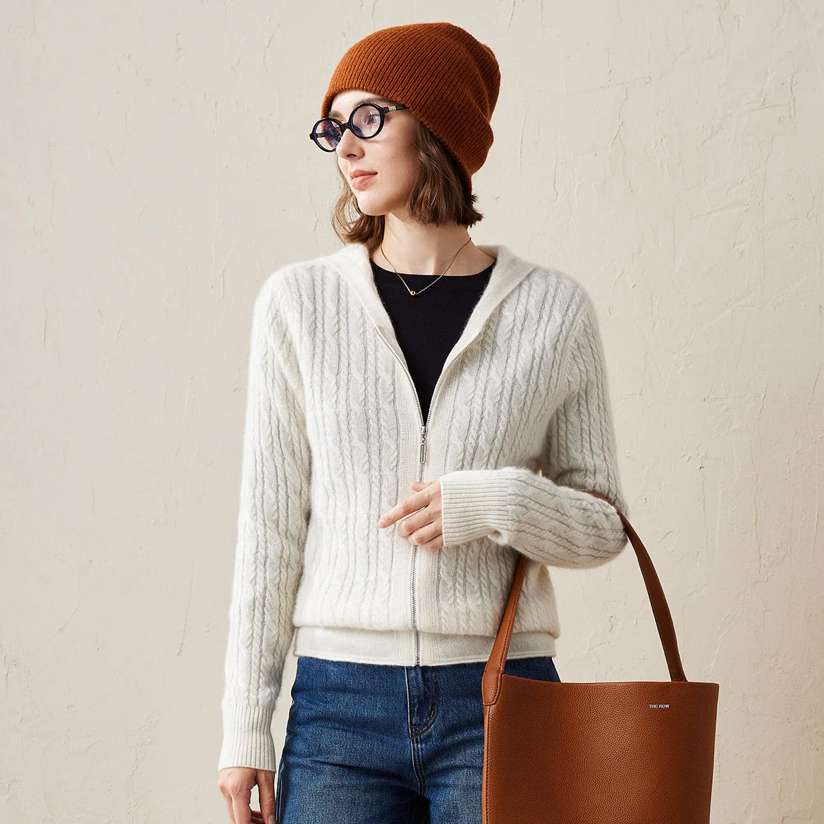 100% Cashmere Women's Cardigan Cable Knit Hoodie sold by COMOBOCA