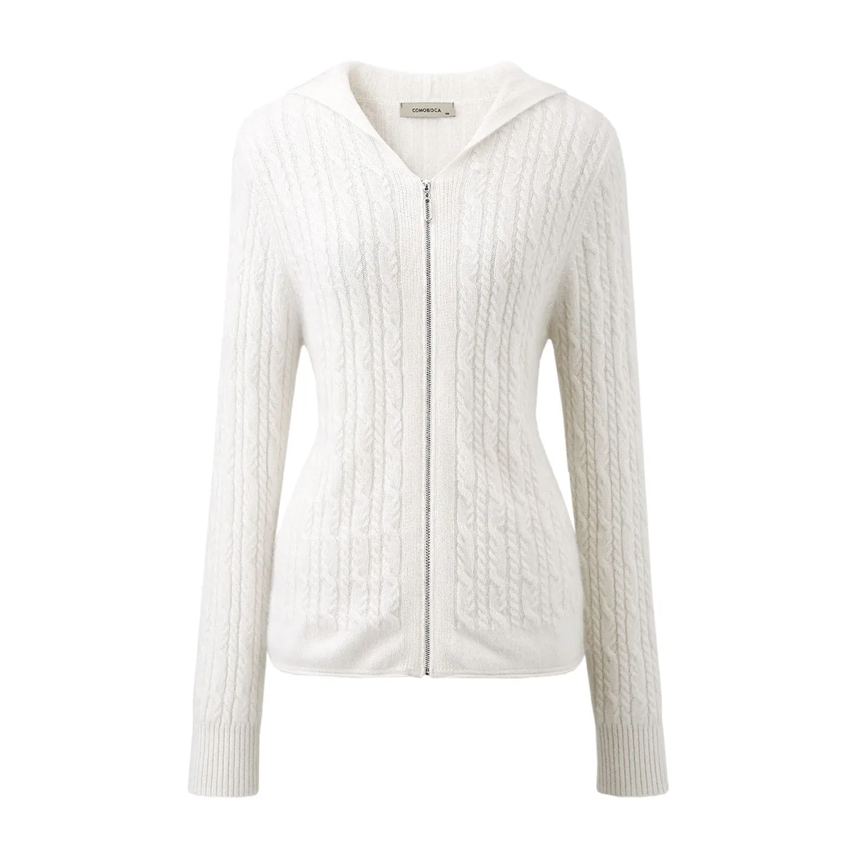 100% Cashmere Women's Cardigan Cable Knit Hoodie sold by COMOBOCA product image thumbnail 2