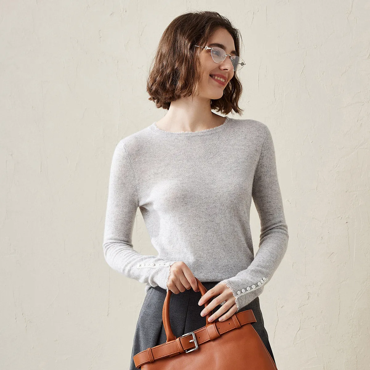 Women's Worsted Knit Sweater with Buttoned Cuffs sold by COMOBOCA product image thumbnail 4