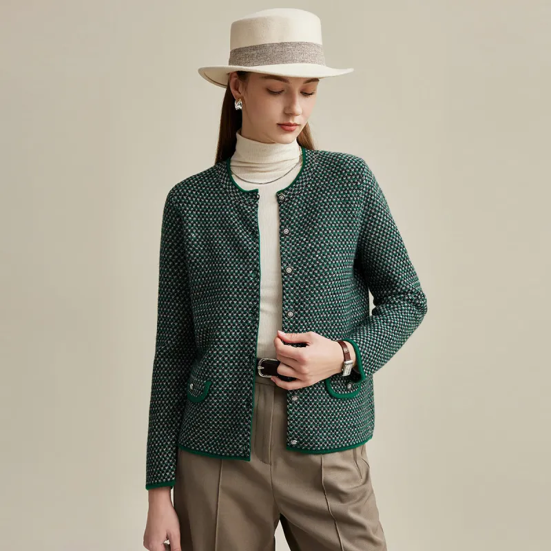 100% Wool Tweed Cardigan with Decorative Pockets sold by COMOBOCA