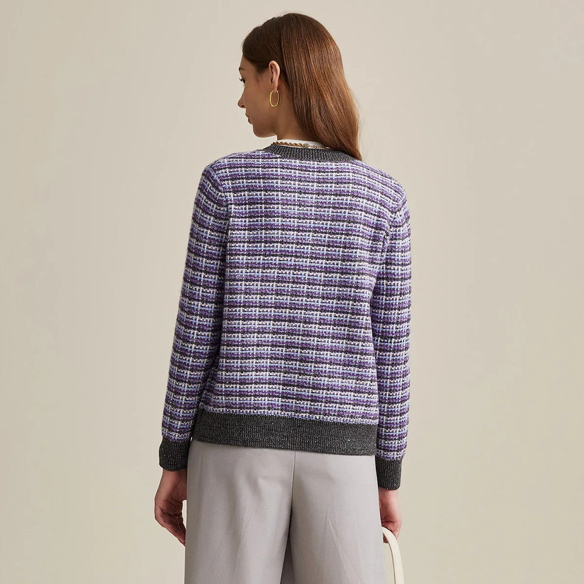 100% Wool Plaid Knit Cardigan with Decorative Pockets sold by COMOBOCA product image thumbnail 3