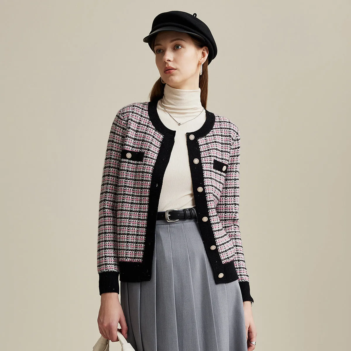 100% Wool Plaid Knit Cardigan with Decorative Pockets sold by COMOBOCA product image thumbnail 4