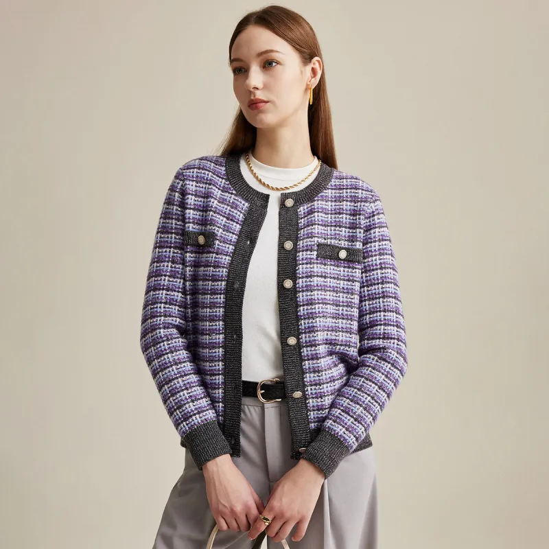 100% Wool Plaid Knit Cardigan with Decorative Pockets sold by COMOBOCA