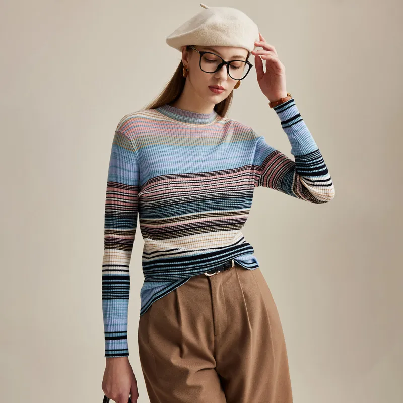 100% Wool Women's Multicolor Striped Knit Sweater sold by COMOBOCA