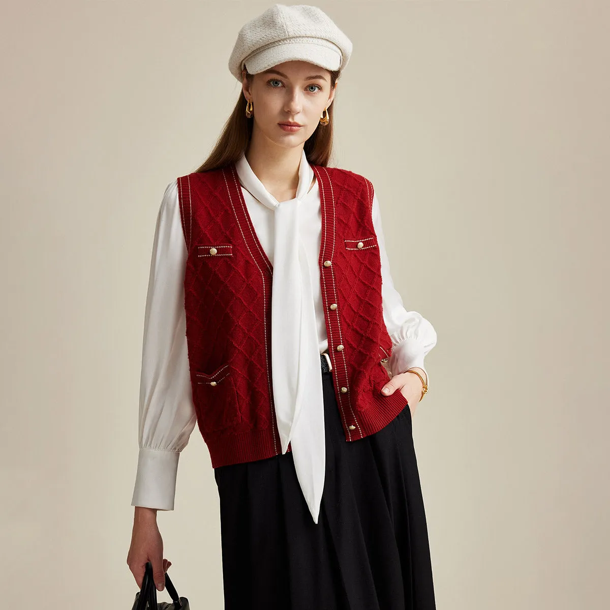 100% Wool Elegant Cable Knit Vest sold by COMOBOCA product image thumbnail 3