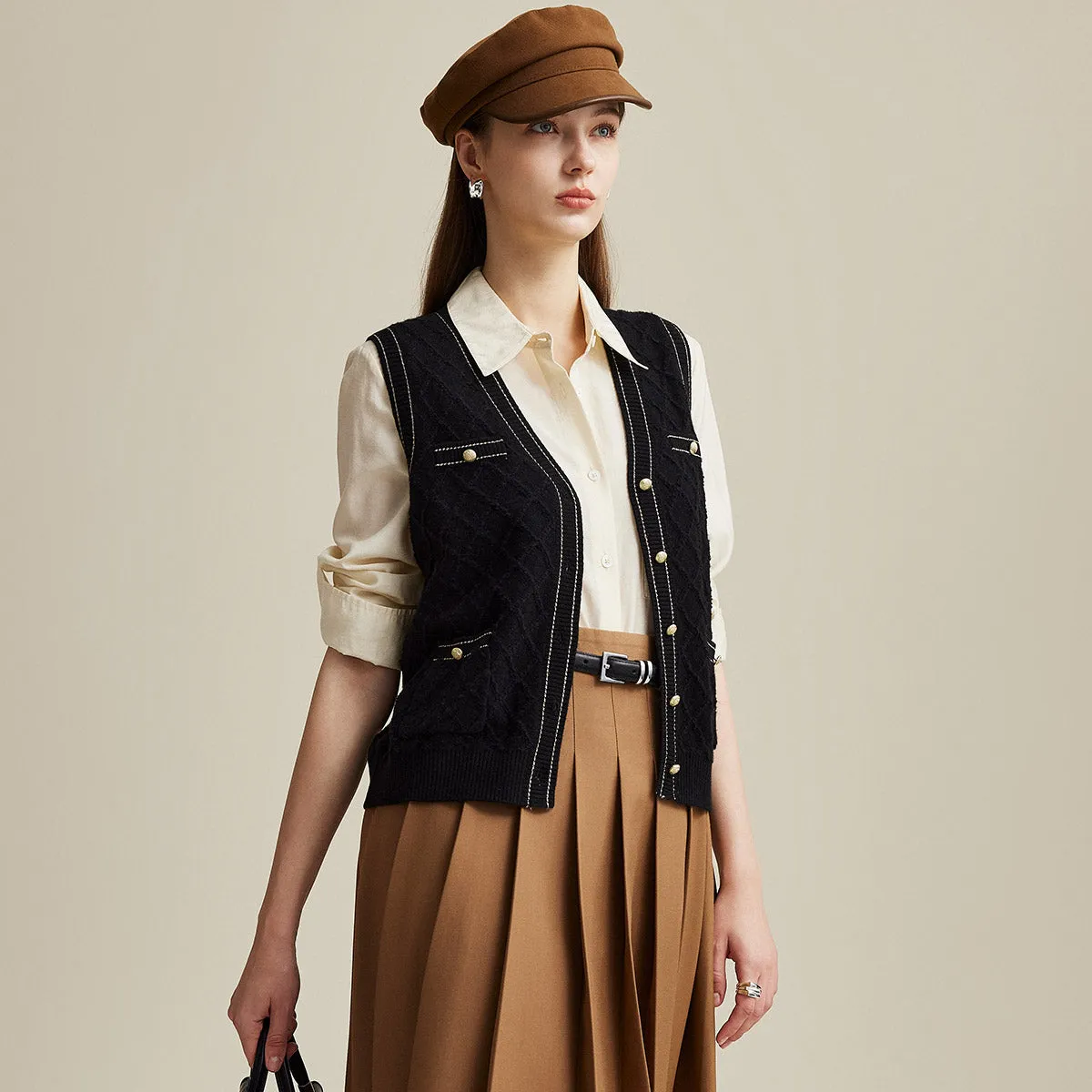 100% Wool Elegant Cable Knit Vest sold by COMOBOCA