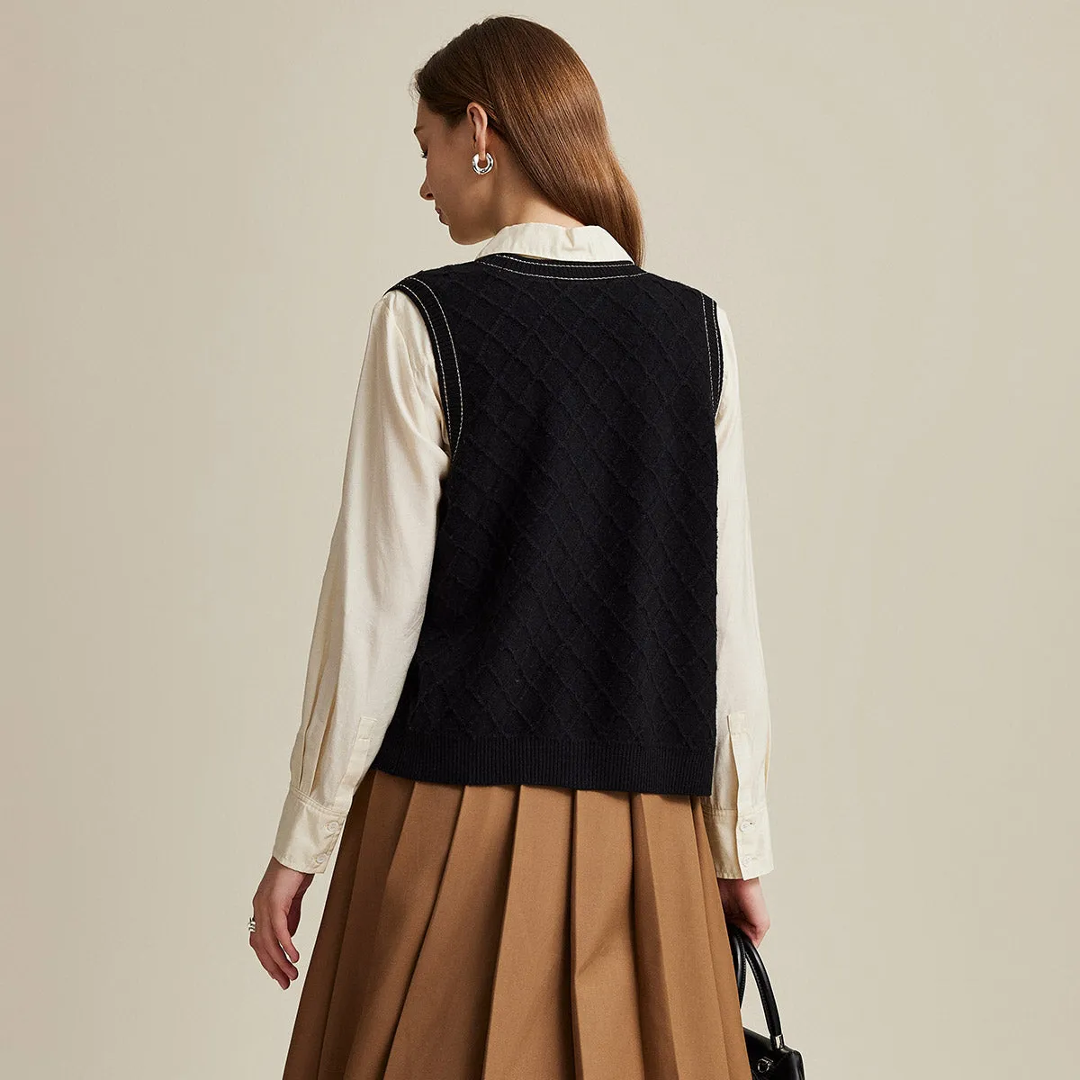 100% Wool Elegant Cable Knit Vest sold by COMOBOCA product image thumbnail 2