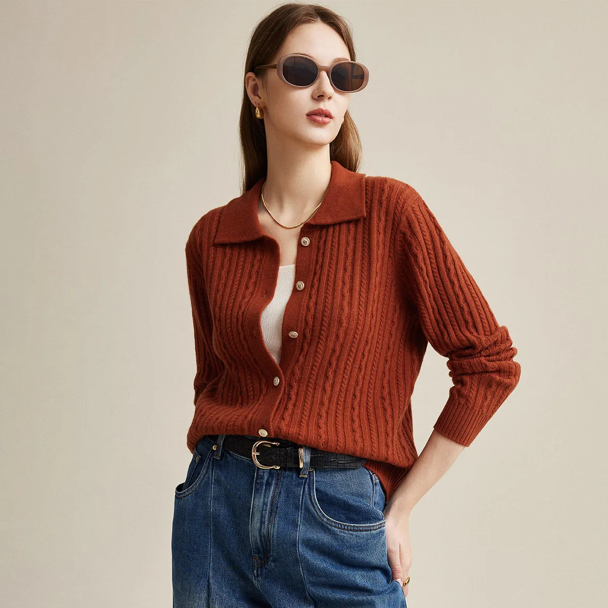 100% Wool Elegant Cable Knit Cardigan sold by COMOBOCA product image thumbnail 5