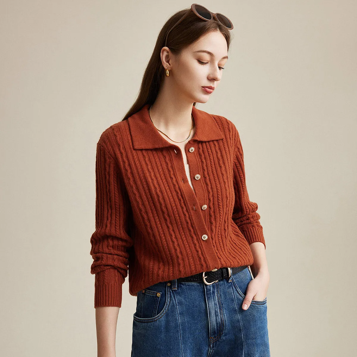 100% Wool Elegant Cable Knit Cardigan sold by COMOBOCA product image thumbnail 2