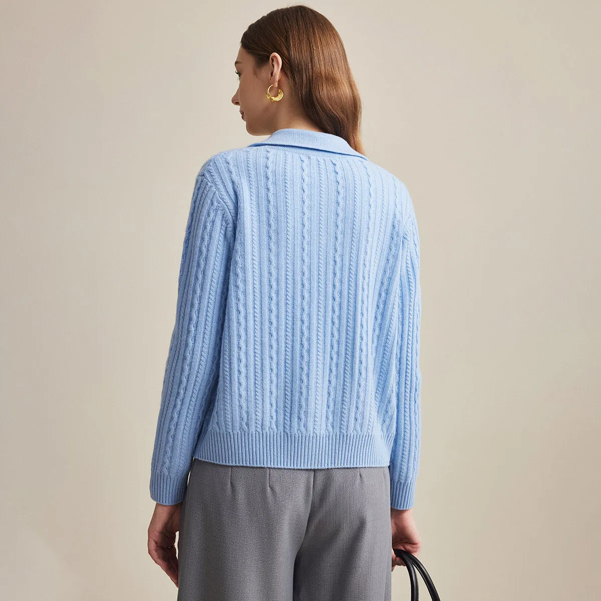 100% Wool Elegant Cable Knit Cardigan sold by COMOBOCA product image thumbnail 3