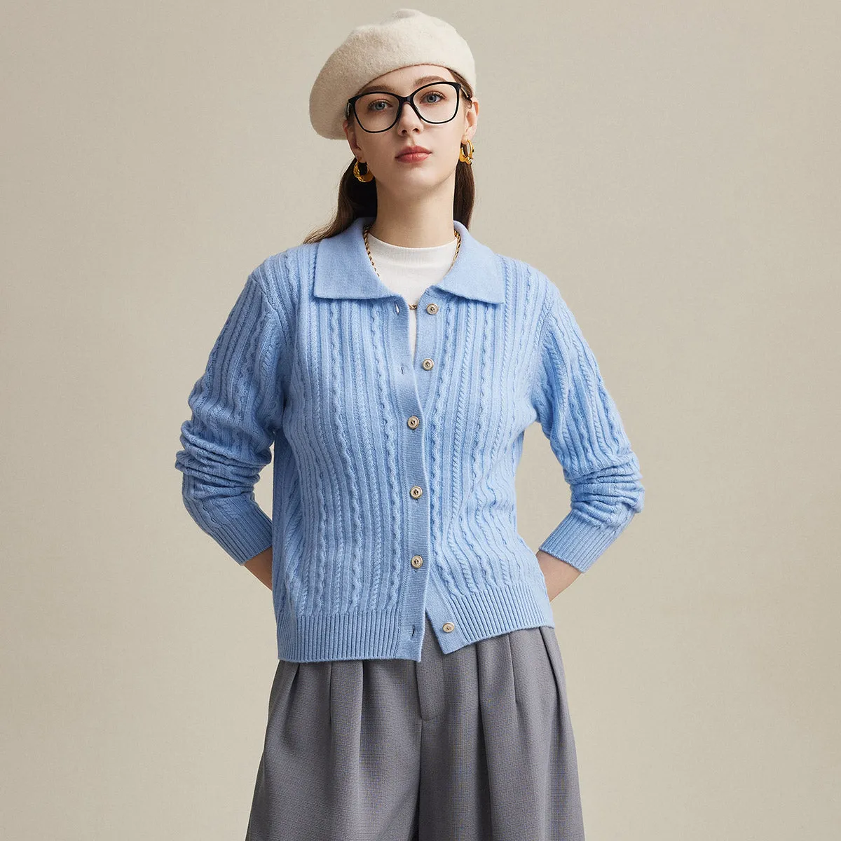 100% Wool Elegant Cable Knit Cardigan sold by COMOBOCA