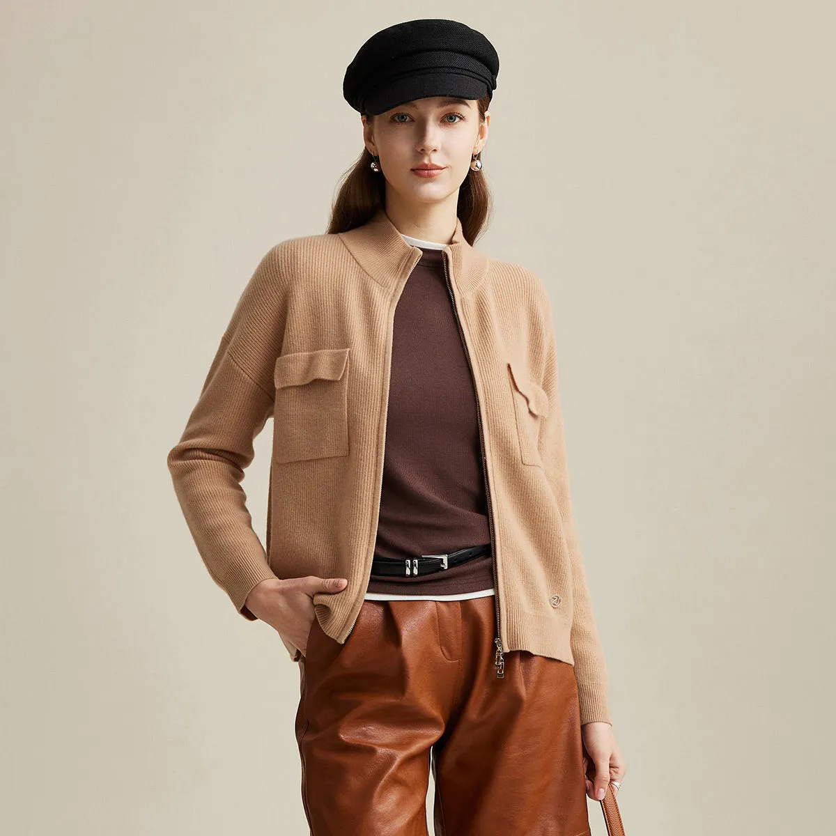 100% Wool Women's Dual Zip Cardigan with Pockets sold by COMOBOCA