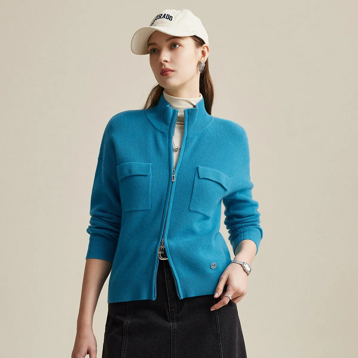 100% Wool Women's Dual Zip Cardigan with Pockets sold by COMOBOCA product image thumbnail 2