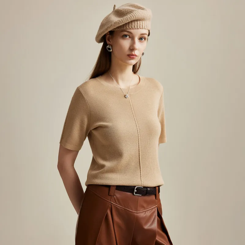 Women's Wool Worsted Center Seam Knit T-shirt sold by COMOBOCA