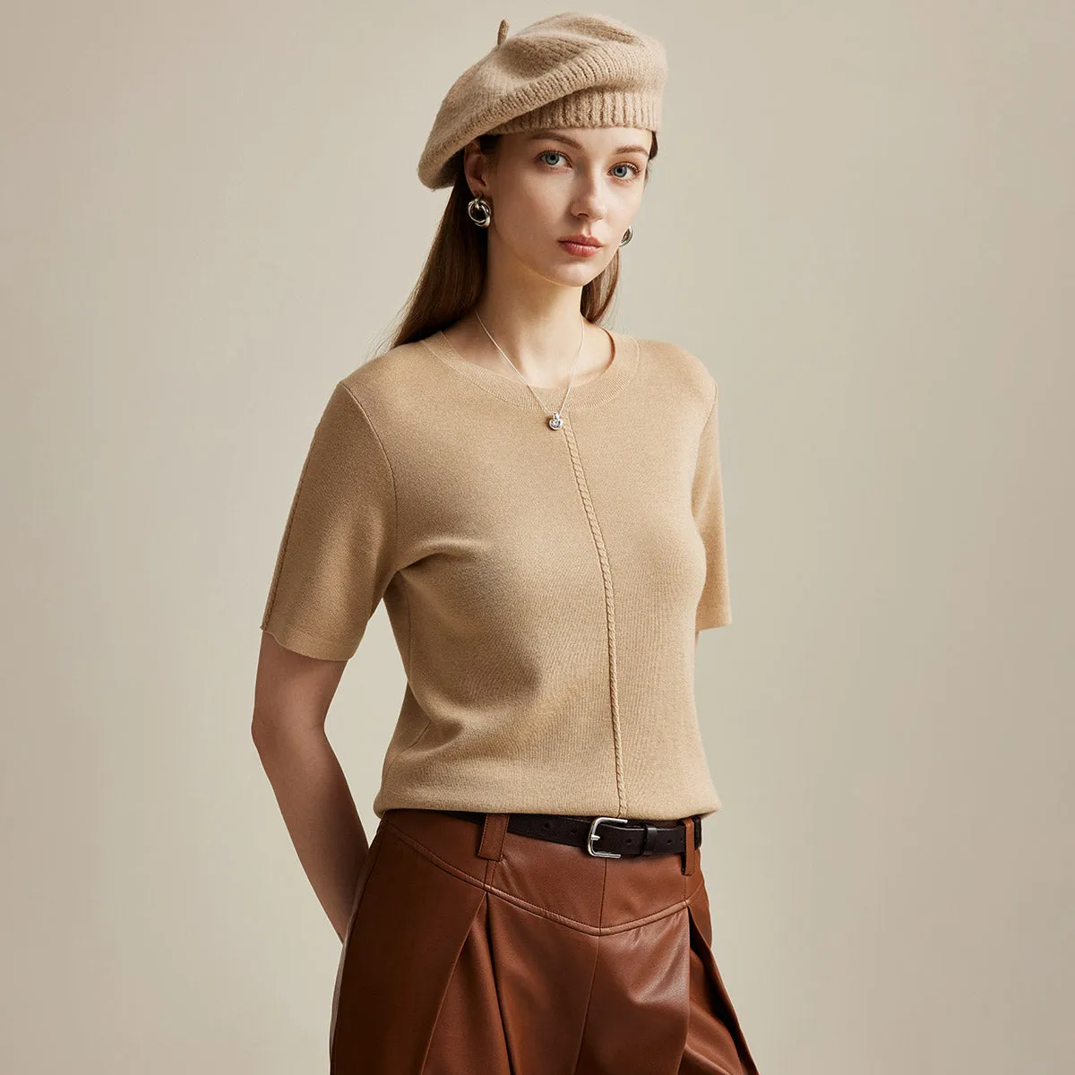 Women's Wool Worsted Center Seam Knit T-shirt sold by COMOBOCA