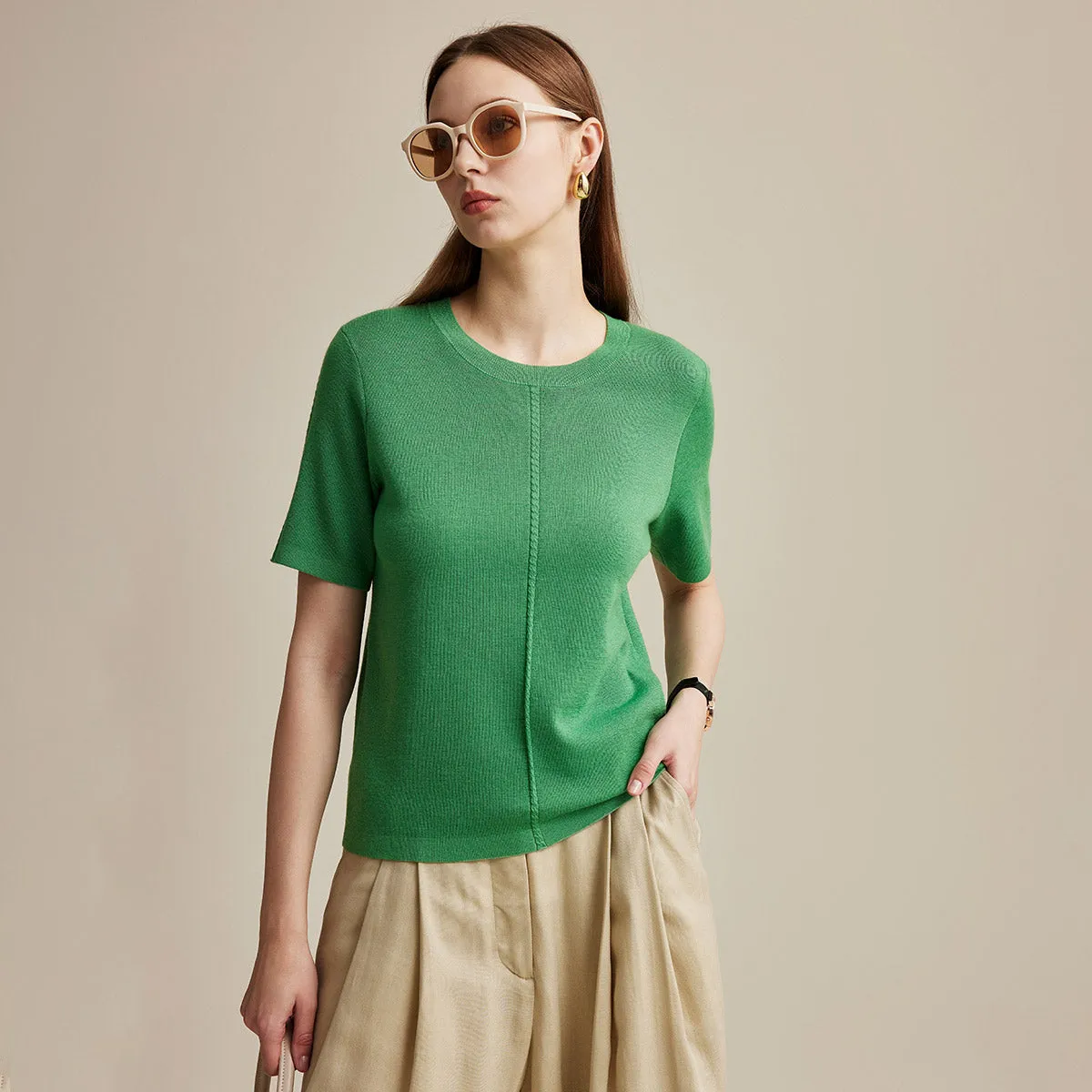 Women's Wool Worsted Center Seam Knit T-shirt sold by COMOBOCA product image thumbnail 3
