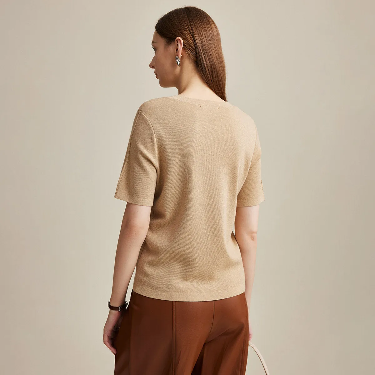 Women's Wool Worsted Center Seam Knit T-shirt sold by COMOBOCA product image thumbnail 5