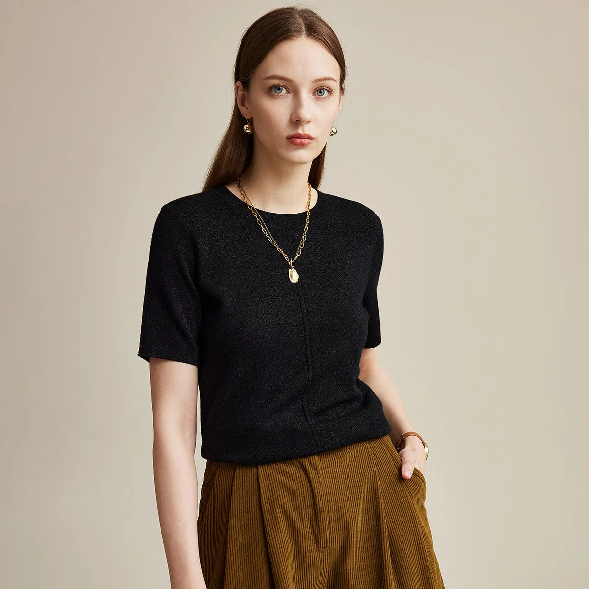 Women's Wool Worsted Center Seam Knit T-shirt sold by COMOBOCA product image thumbnail 2