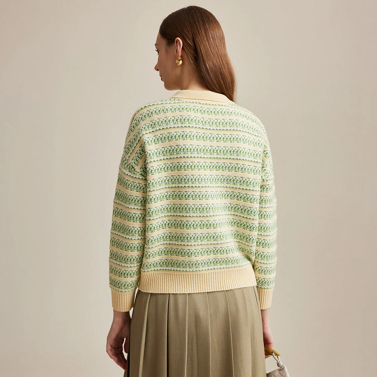 100% Wool Women's Vintage Inspired Striped Knit Cardigan sold by COMOBOCA product image thumbnail 4