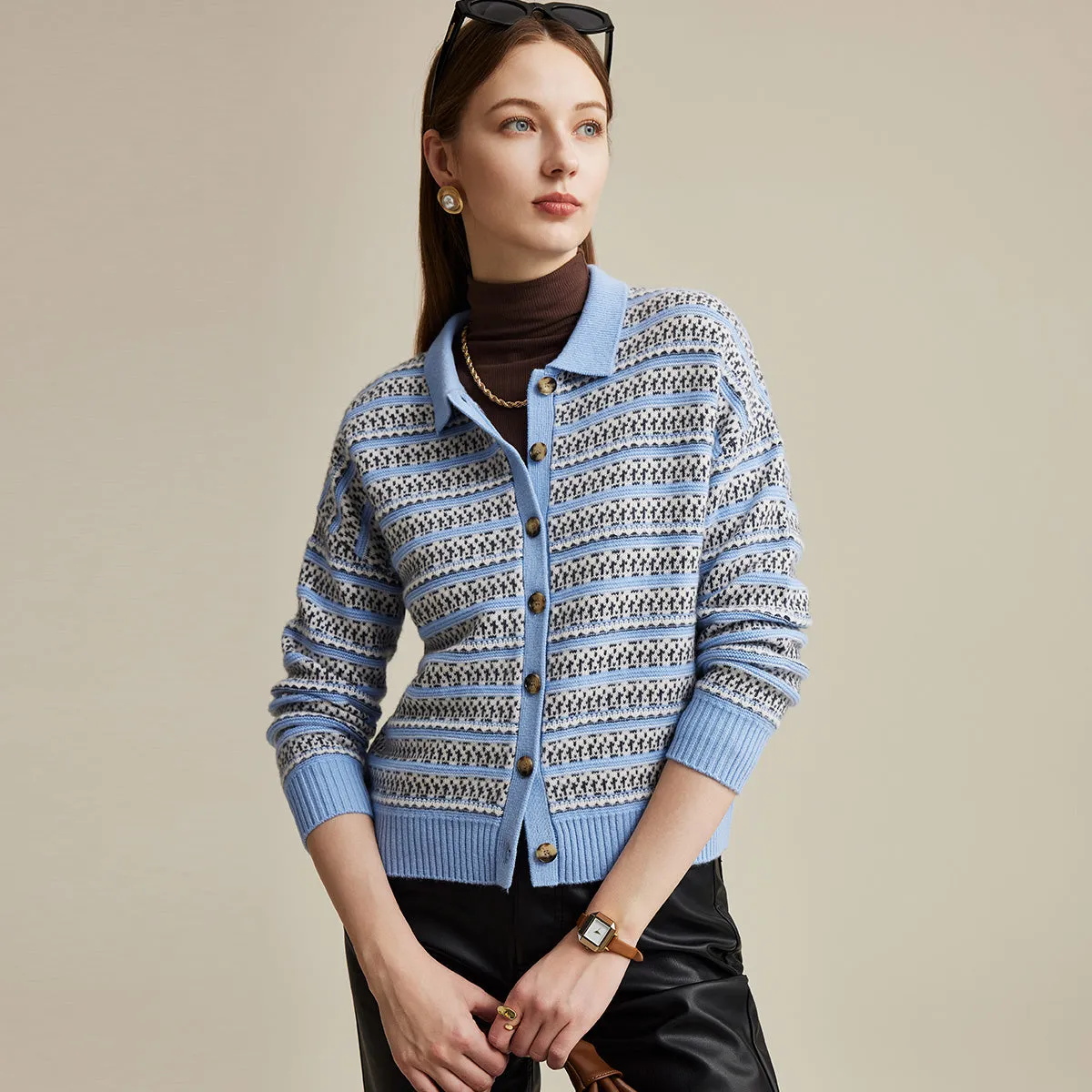 100% Wool Women's Vintage Inspired Striped Knit Cardigan sold by COMOBOCA