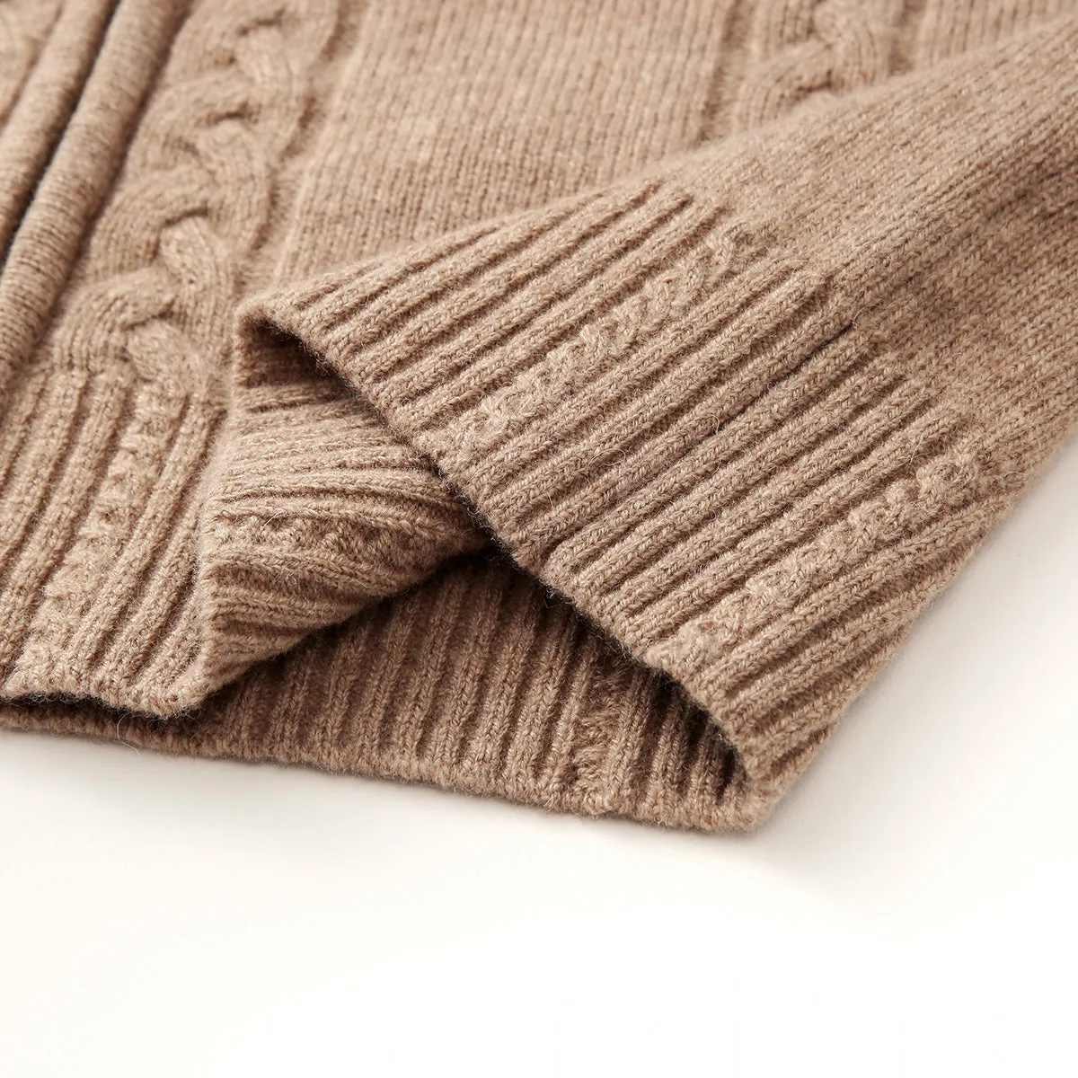 100% Wool Women's Cable Knit Zip Cardigan Hoodie sold by COMOBOCA product image thumbnail 4