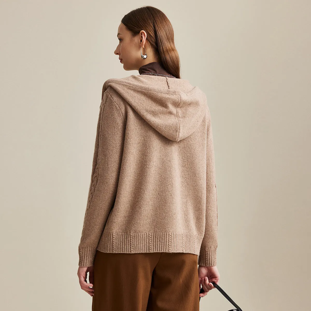 100% Wool Women's Cable Knit Zip Cardigan Hoodie sold by COMOBOCA product image thumbnail 2