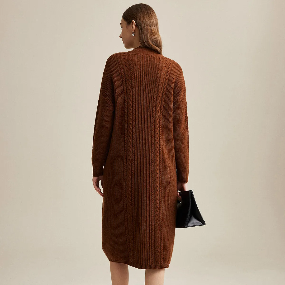 100% Wool Women's Cardigan Long Knit Coats with Pockets sold by COMOBOCA product image thumbnail 4