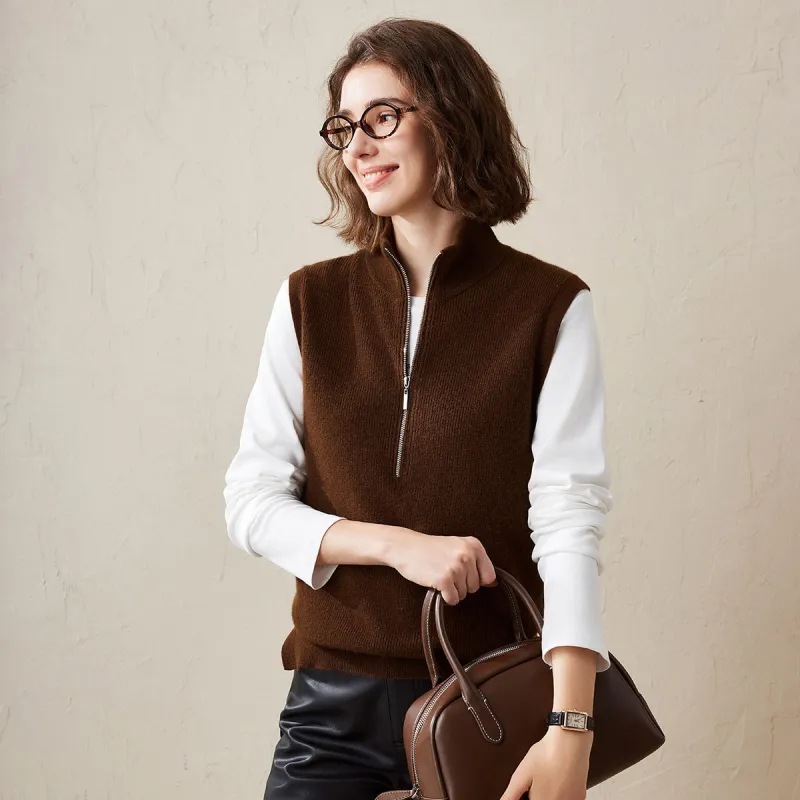 100% Cashmere Women's Half-Zip Knitted Vest sold by COMOBOCA