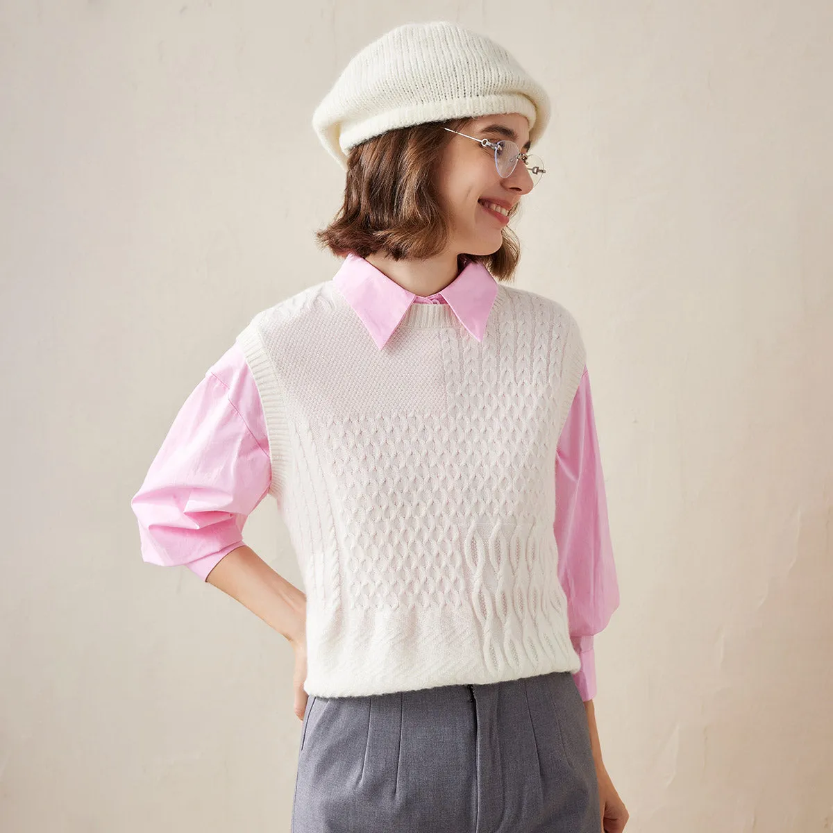 100% Cashmere Women's Knitted Sleeveless Sweater Vest sold by COMOBOCA product image thumbnail 3
