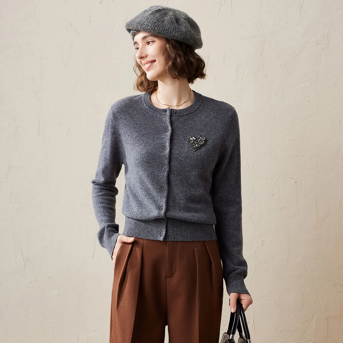 100% Cashmere Cardigan with Heart Patch sold by COMOBOCA