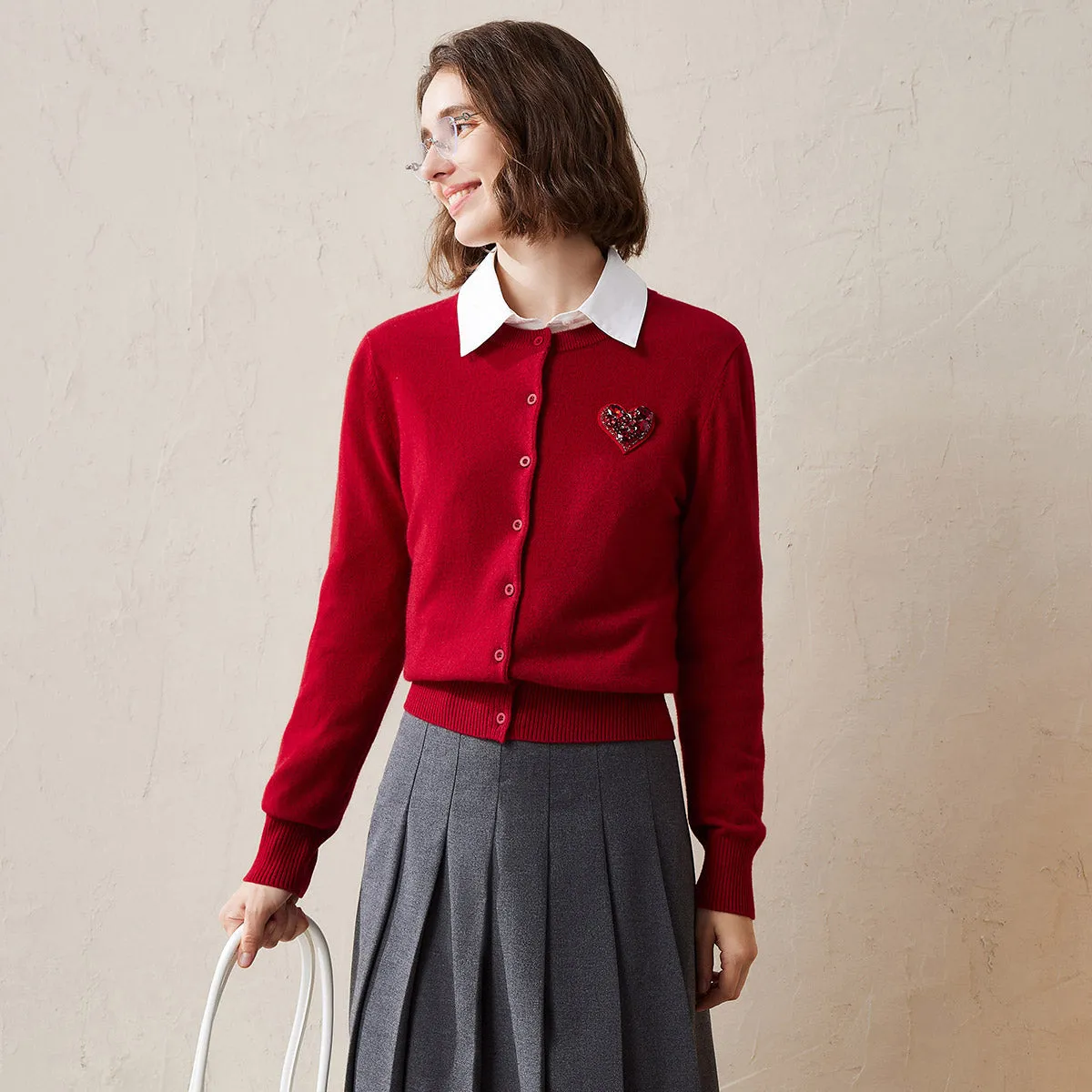 100% Cashmere Cardigan with Heart Patch sold by COMOBOCA product image thumbnail 4