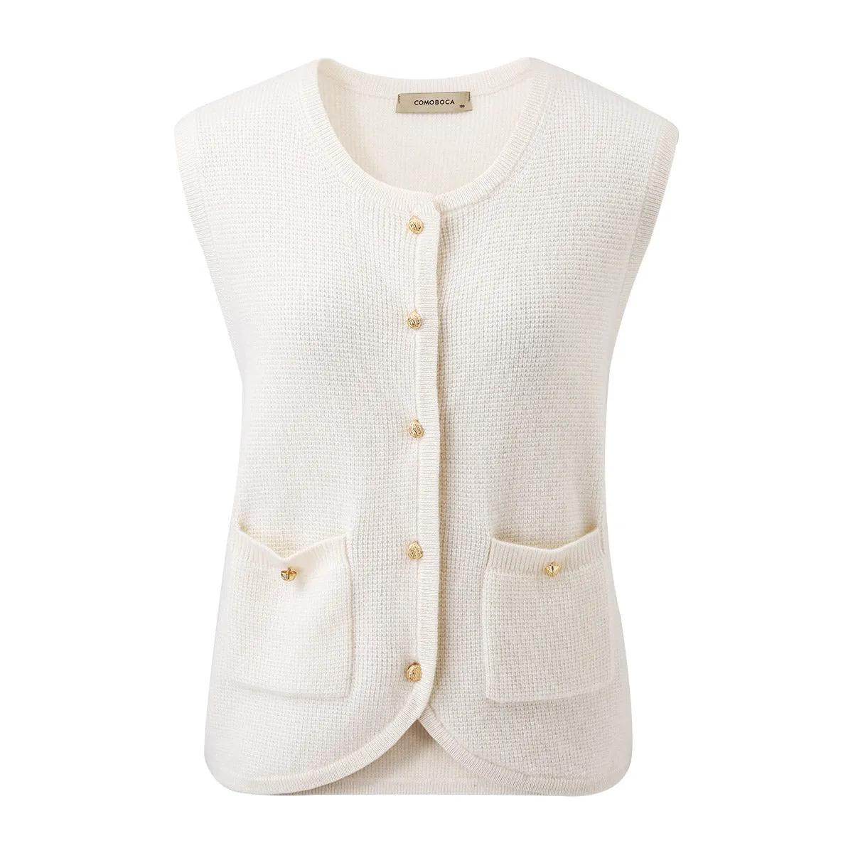 100% Cashmere Women's Button Pocket Knit Vest sold by COMOBOCA product image thumbnail 4