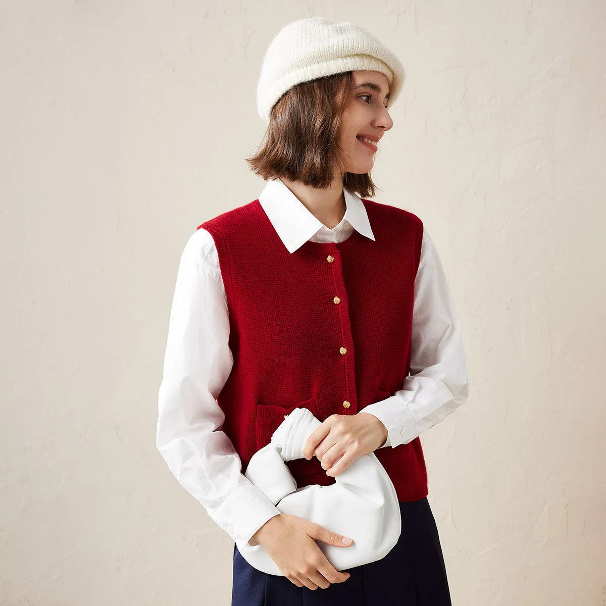 100% Cashmere Women's Button Pocket Knit Vest sold by COMOBOCA product image thumbnail 5