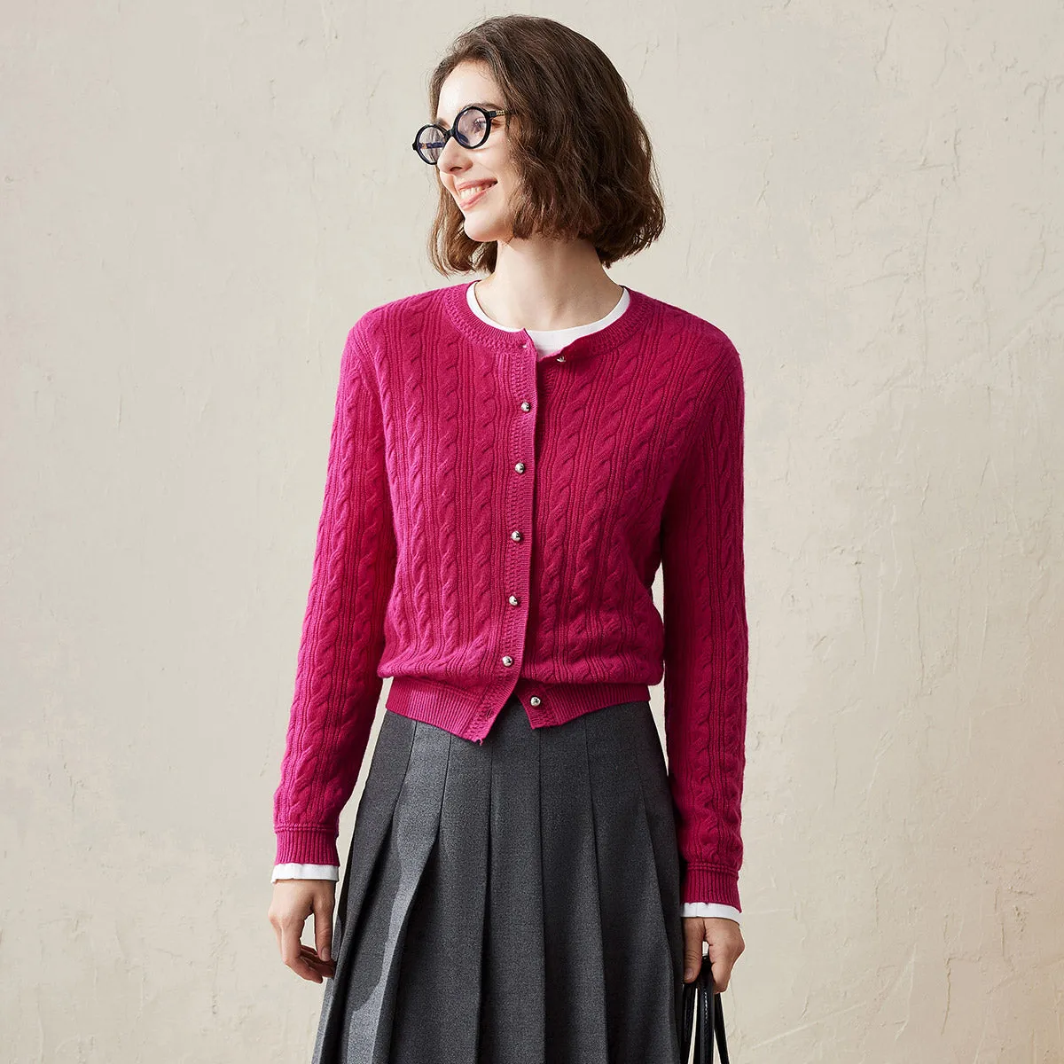 100% Cashmere Women's Cable Button Knit Cardigan sold by COMOBOCA product image thumbnail 5