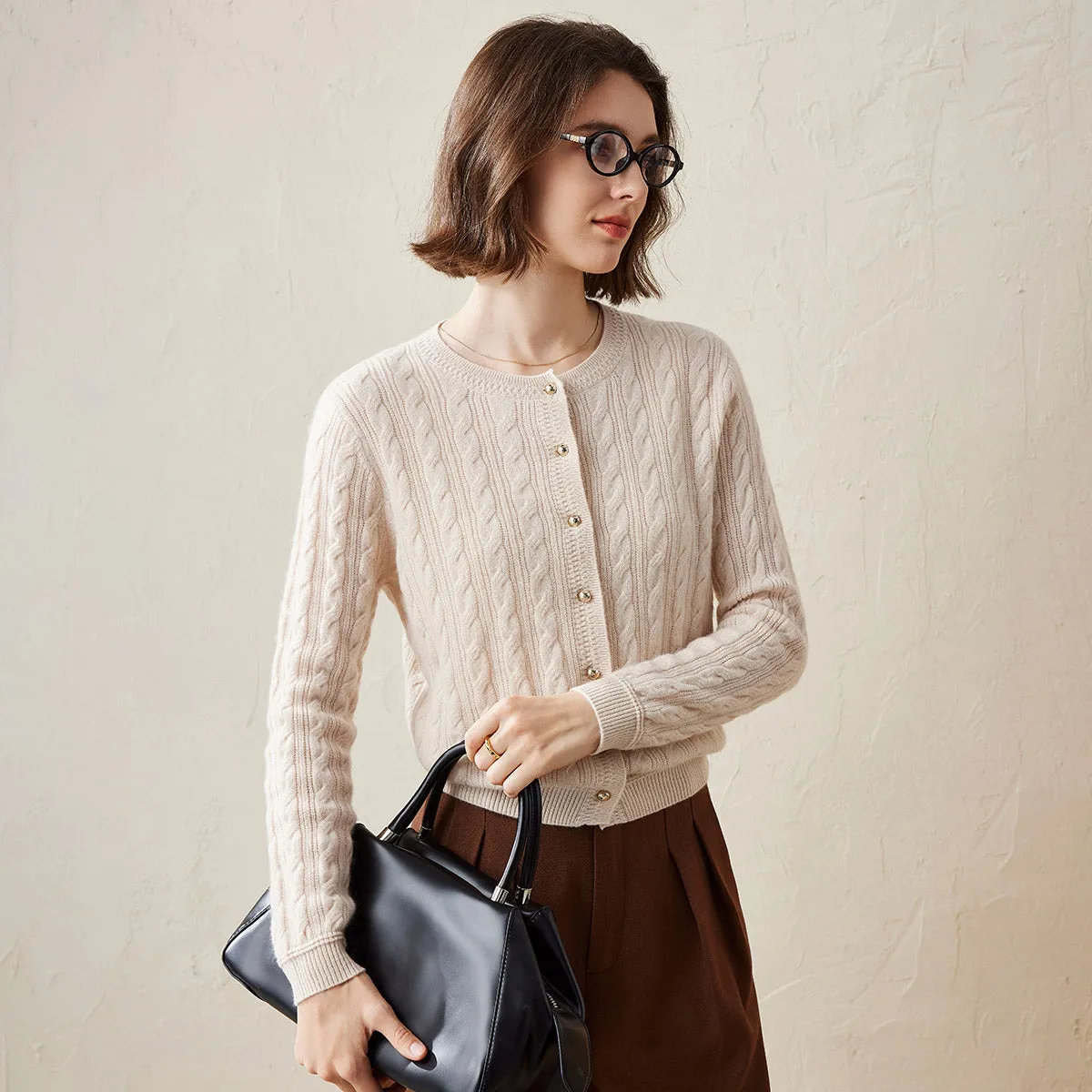 100% Cashmere Women's Cable Button Knit Cardigan sold by COMOBOCA product image thumbnail 3