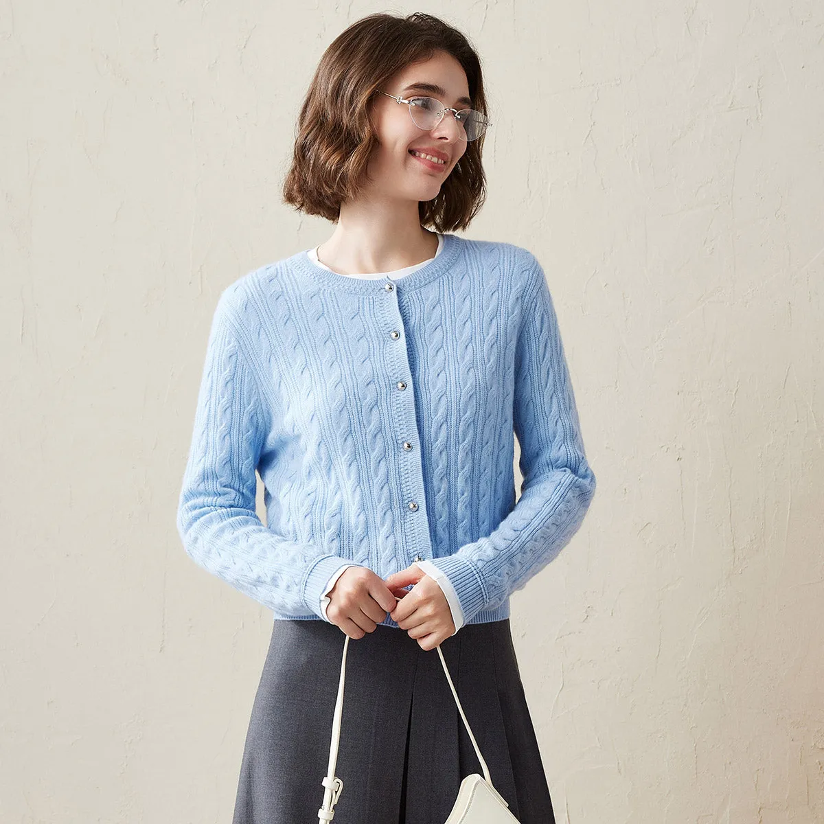 100% Cashmere Women's Cable Button Knit Cardigan sold by COMOBOCA