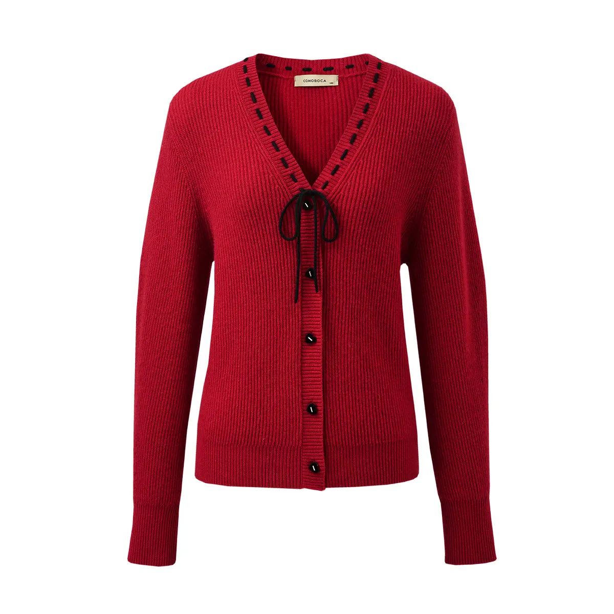 100% Cashmere V-Neck Cardigan with Lace-Up Detail sold by COMOBOCA product image thumbnail 3