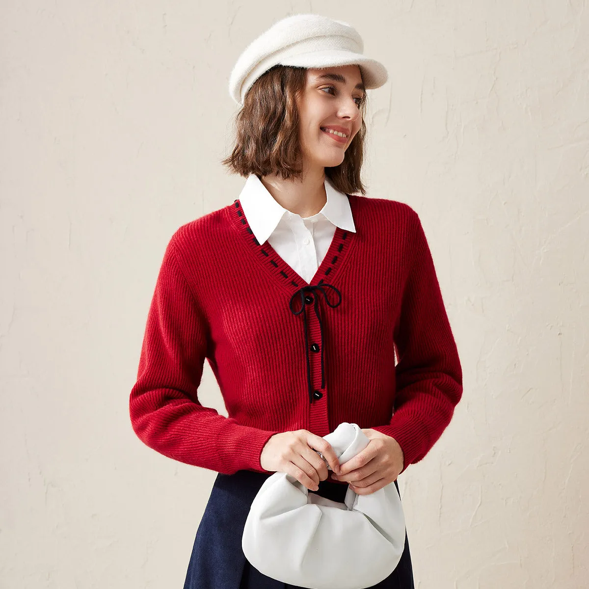 100% Cashmere V-Neck Cardigan with Lace-Up Detail sold by COMOBOCA product image thumbnail 2