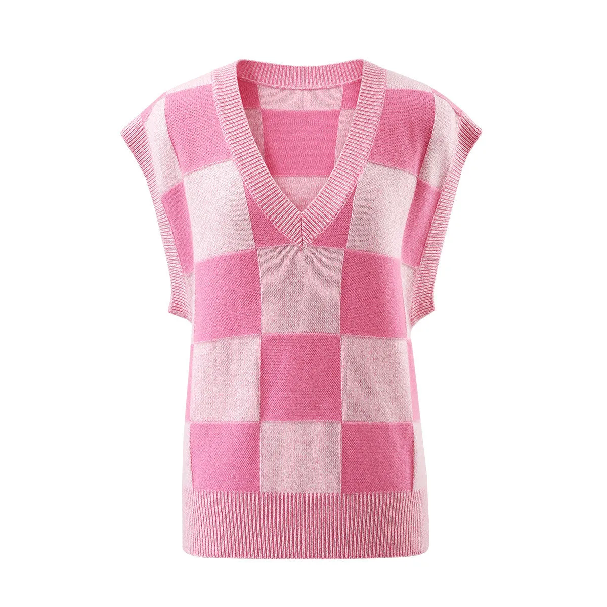 100% Wool Pink Checkered Knit Vest sold by COMOBOCA product image thumbnail 4