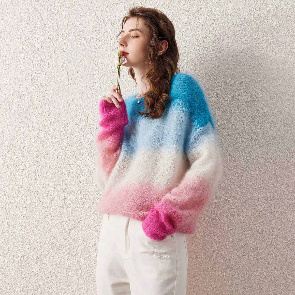 Women's Mohair Gradient Color Block Fluffy Knit Sweater sold by COMOBOCA product image thumbnail 4