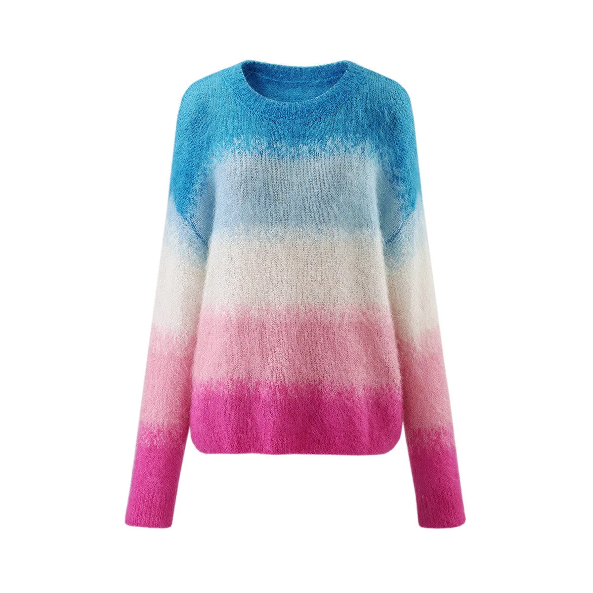 Women's Mohair Gradient Color Block Fluffy Knit Sweater sold by COMOBOCA product image thumbnail 5