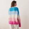 Women's Mohair Gradient Color Block Fluffy Knit Sweater sold by COMOBOCA